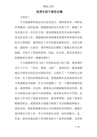 优秀中层干部发言稿