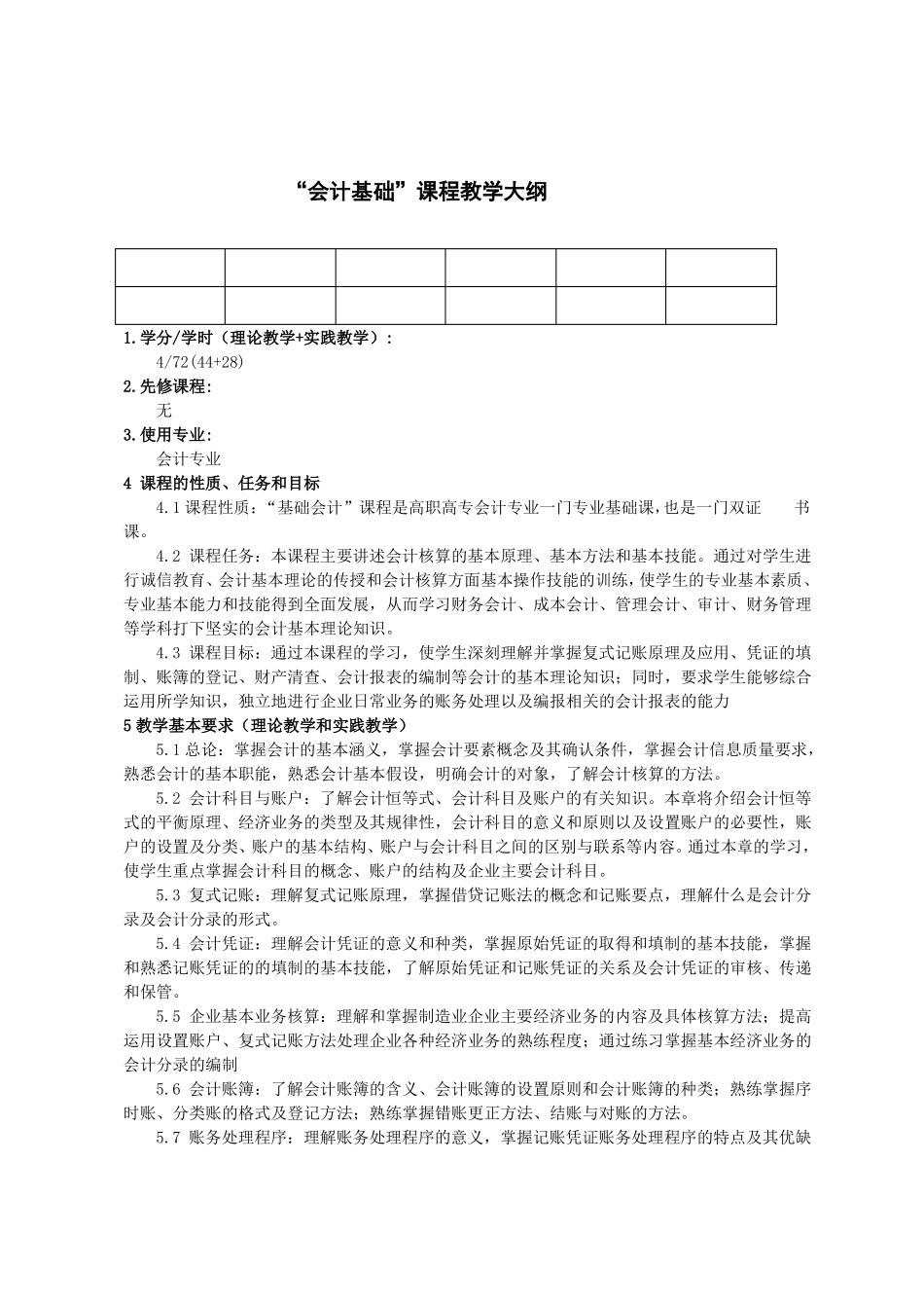 会计专业教学大纲新_第1页