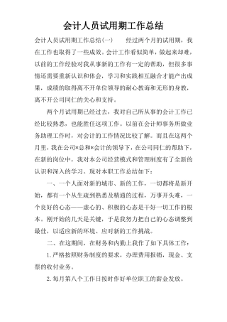 会计人员试用期工作总结
