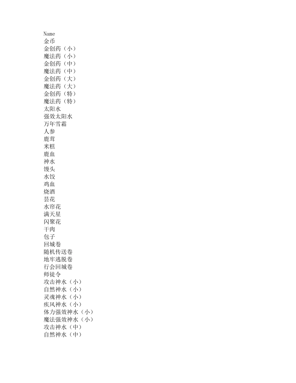 传奇装备物品表_第1页