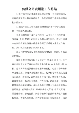 传媒公司试用期工作总结
