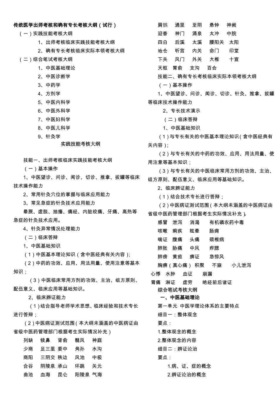 传统医学师承和确有专长考试考核大纲汇总_第1页