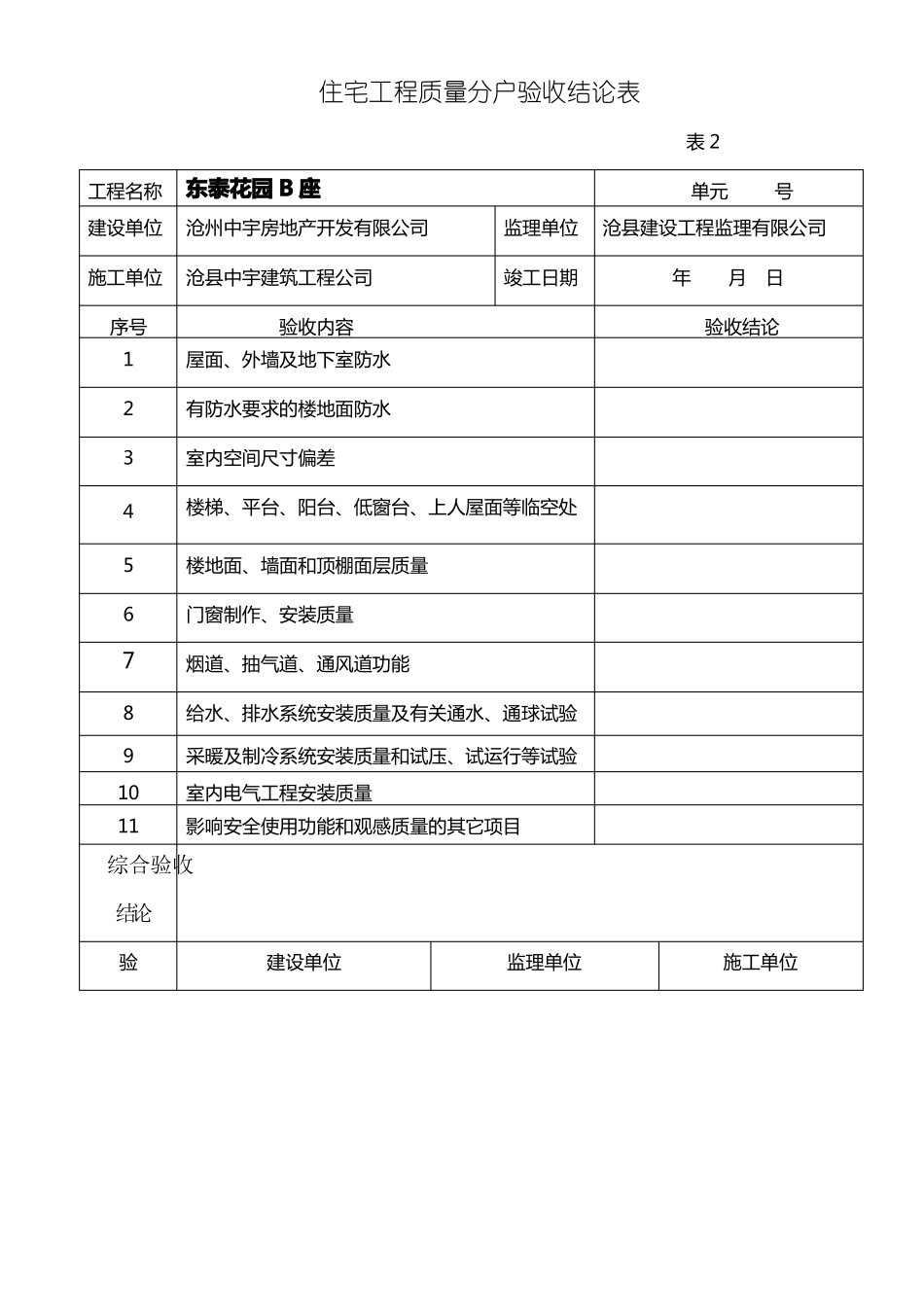 住宅工程质量分户验收检查记录表土建部分_第1页