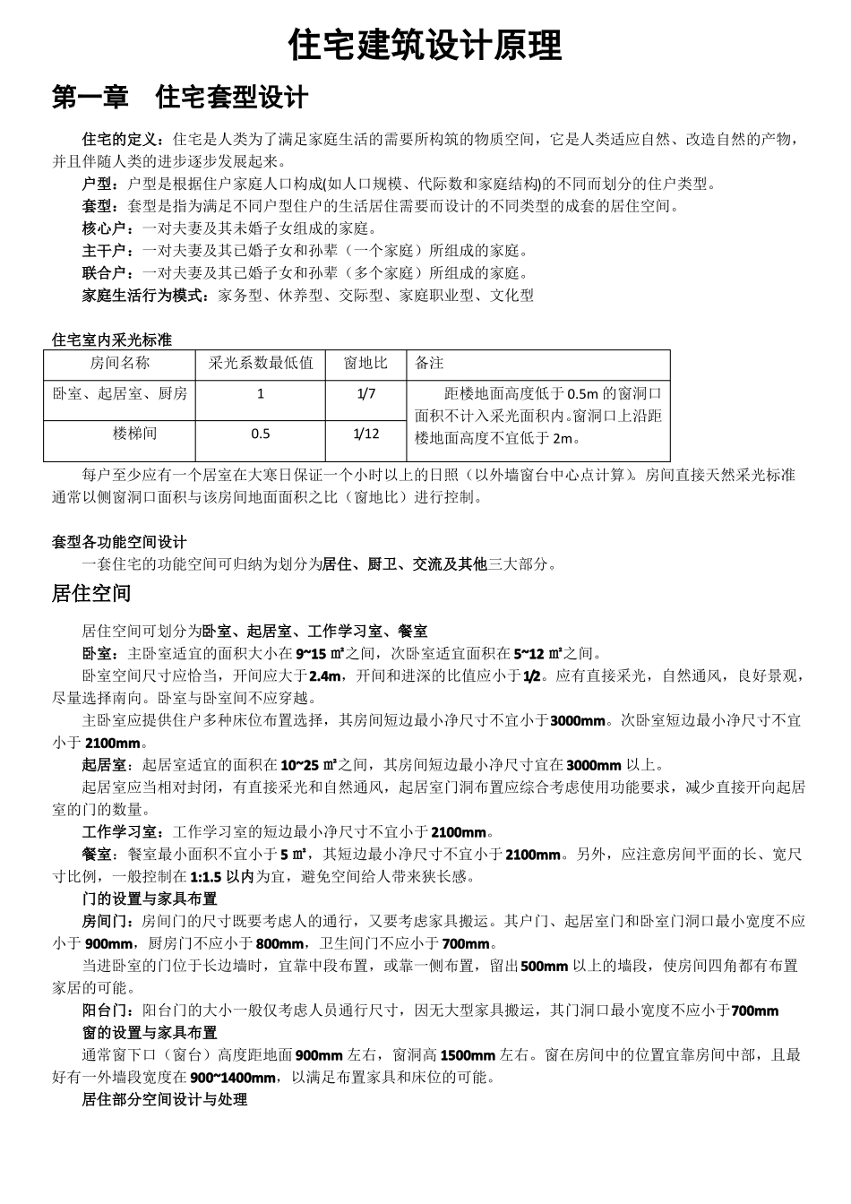 住宅建筑设计原理第三版重点整理_第1页