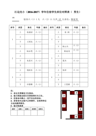 住宿学生床位对照表117