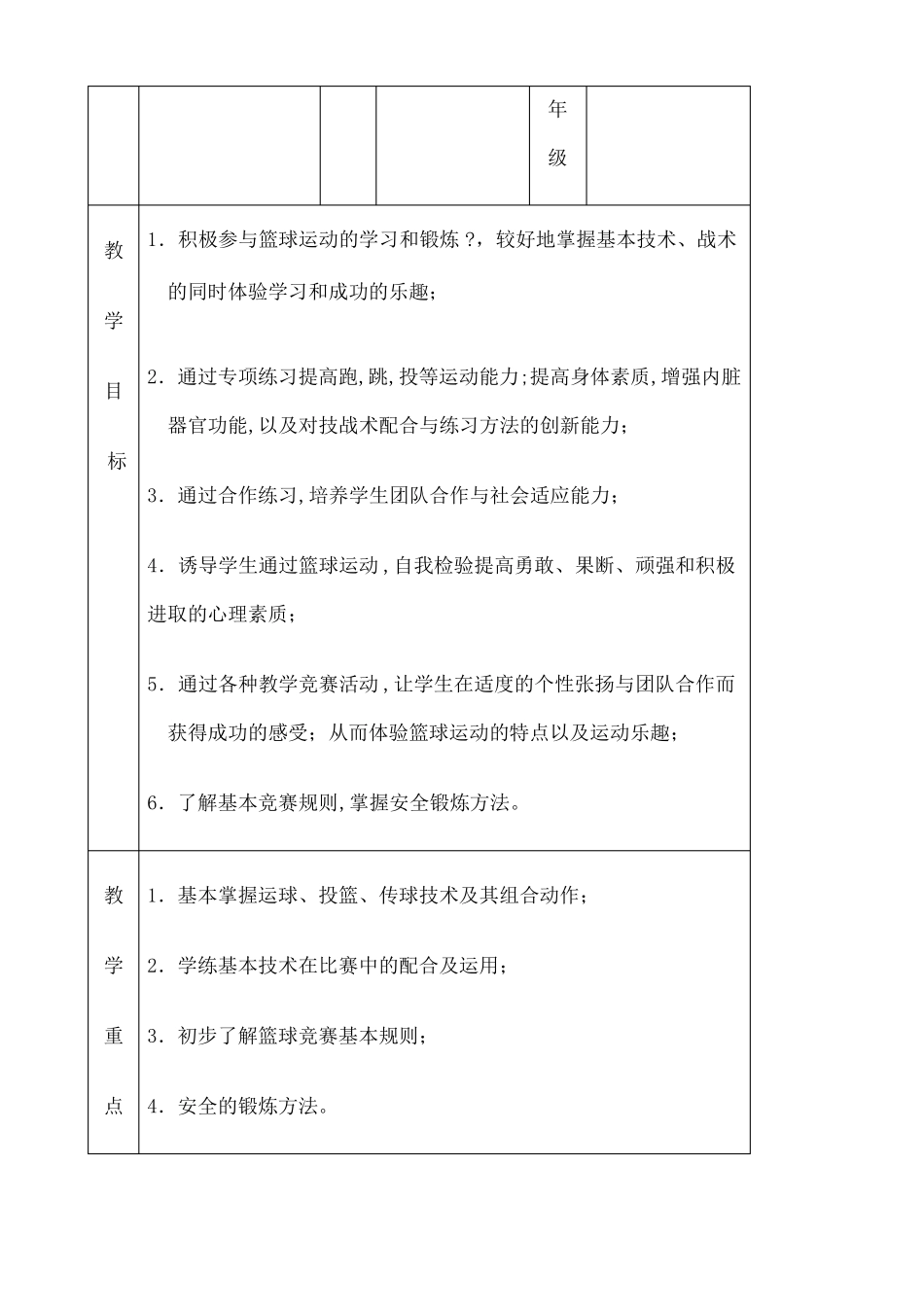 体育篮球教学设计教案_第3页