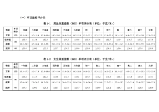 体质测试各项评分标准