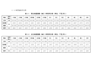 体质健康测试评分标准