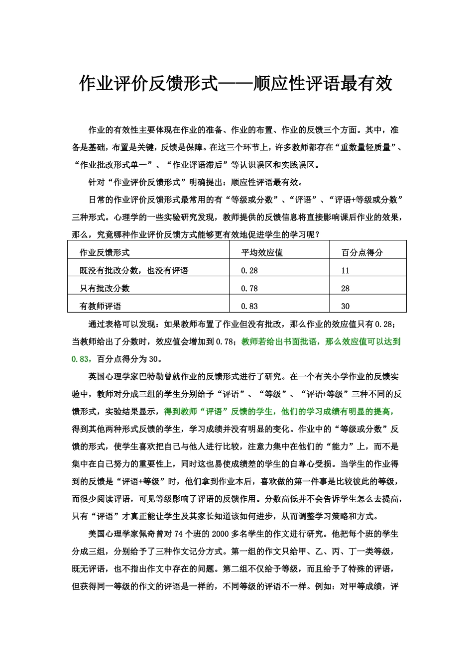作业评价反馈形式——顺应性评语最有效_第1页