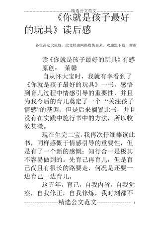 你就是孩子最好的玩具读后感