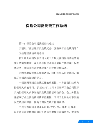 保险公司反洗钱工作总结