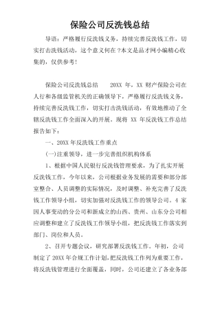 保险公司反洗钱总结