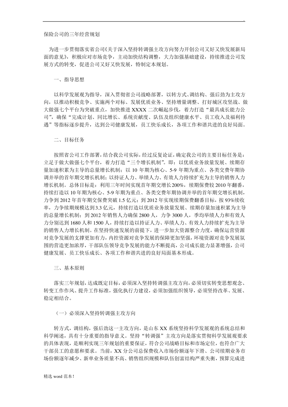 保险公司的三年经营规划_第1页