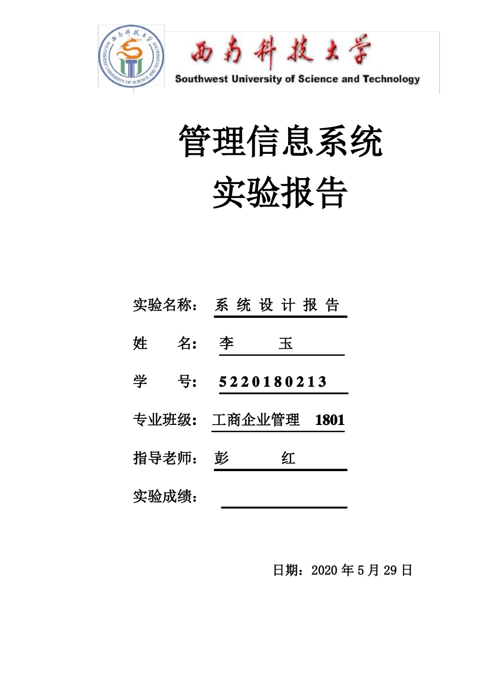 信息管理系统-系统设计报告_第1页