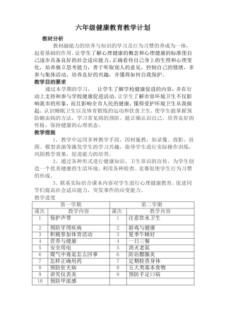 健康教育学科教学计划