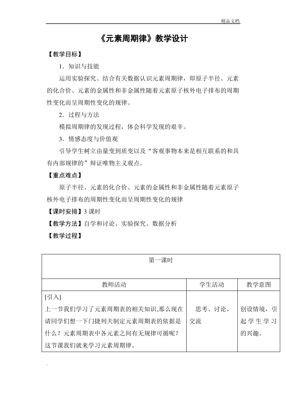 元素周期律教学设计模板_第1页