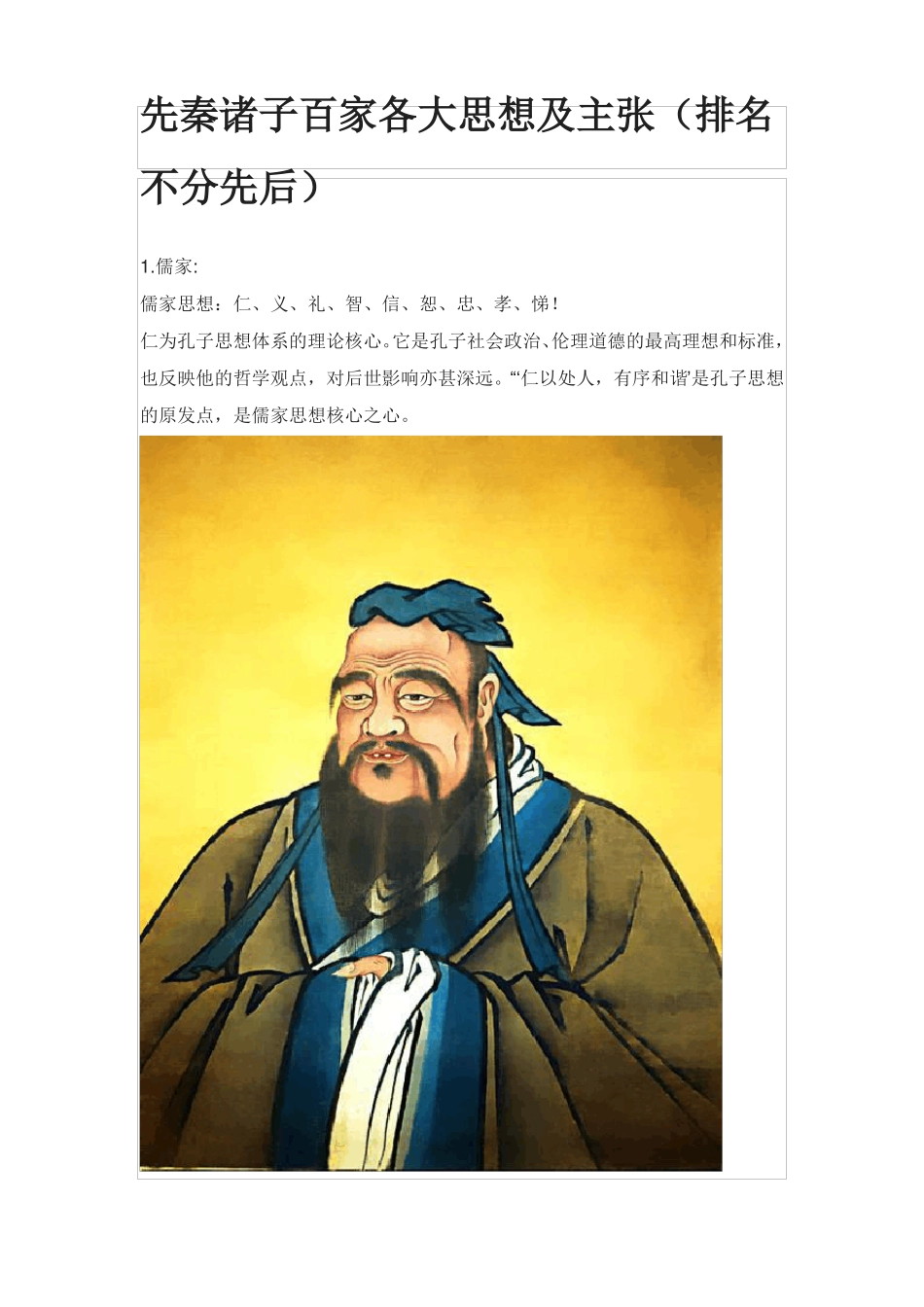 先秦诸子百家各大思想及主张_第1页