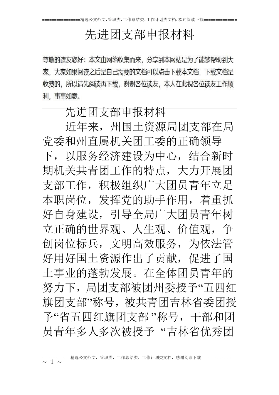 先进团支部申报材料_第1页