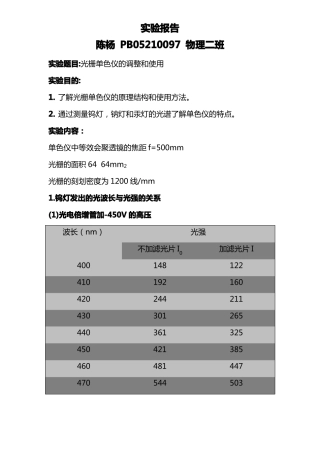 光栅单色仪的调整和使用试验报告