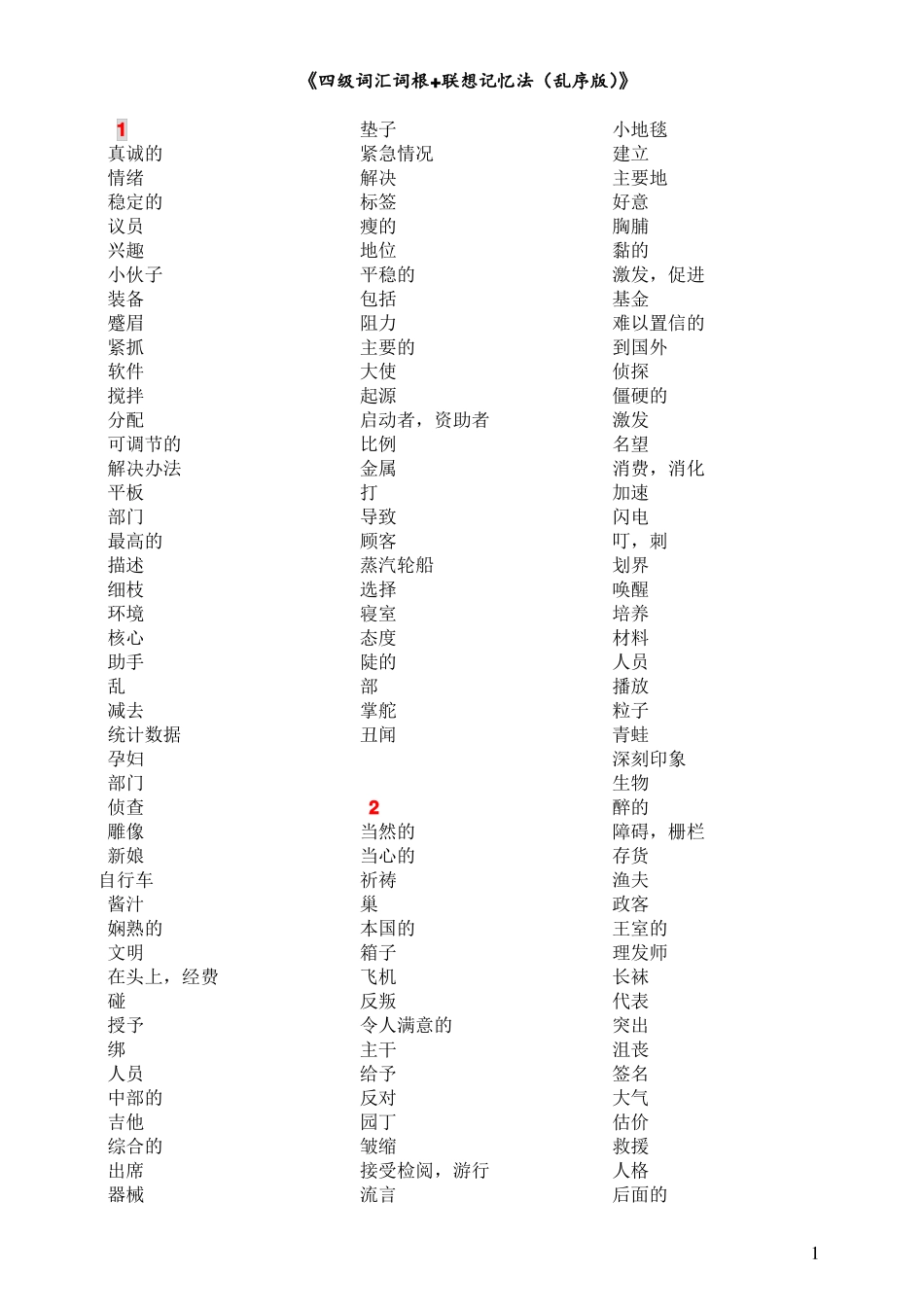 全中文默写版四级词汇词根+联想记忆法_乱序版_第1页