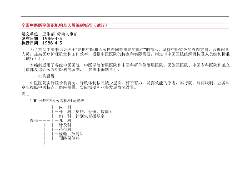 全国中医医院组织机构及人员编制标准1_第1页