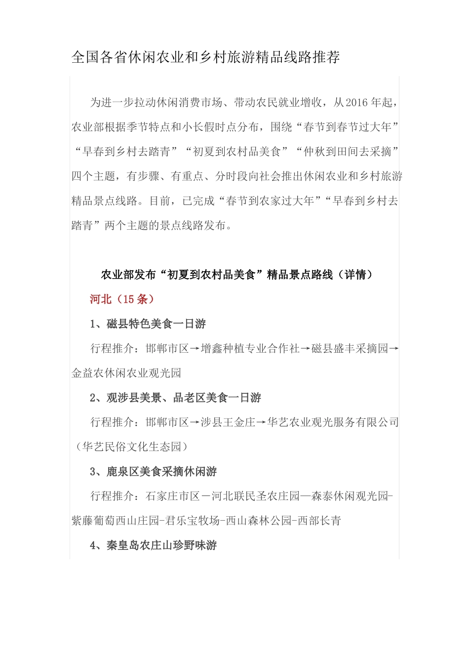 全国各休闲农业和乡村旅游精品线路推荐_第1页
