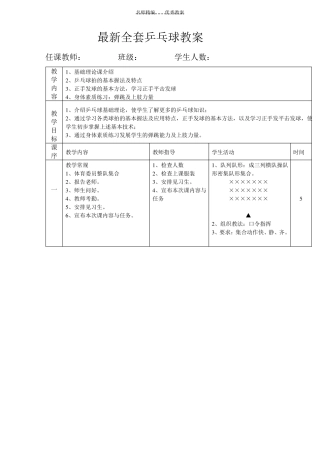 全套乒乓球教案