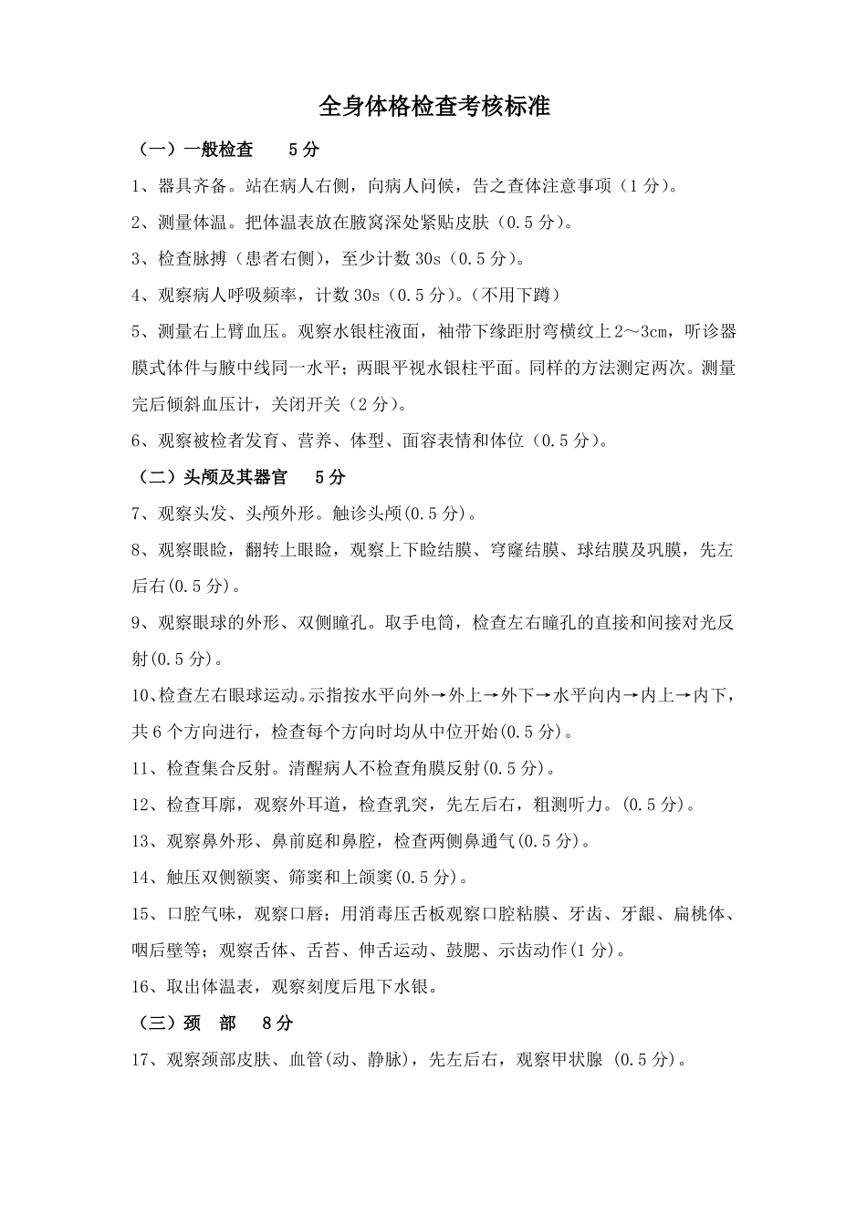 全身体格检查考核标准_第1页