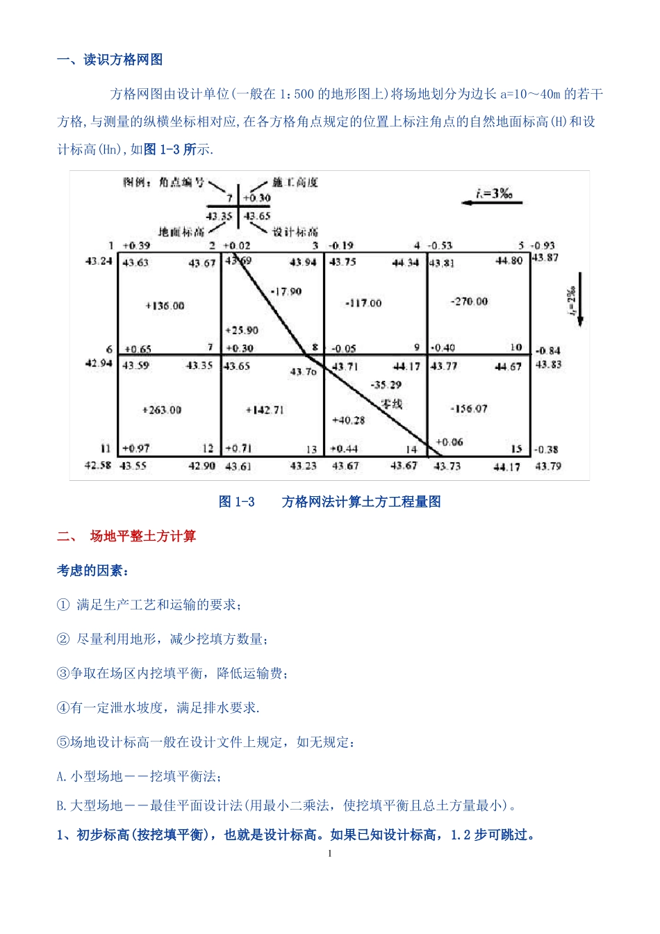全面方格网计算土方量教材及例题1_第1页