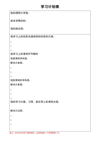 全面详细的学习计划表