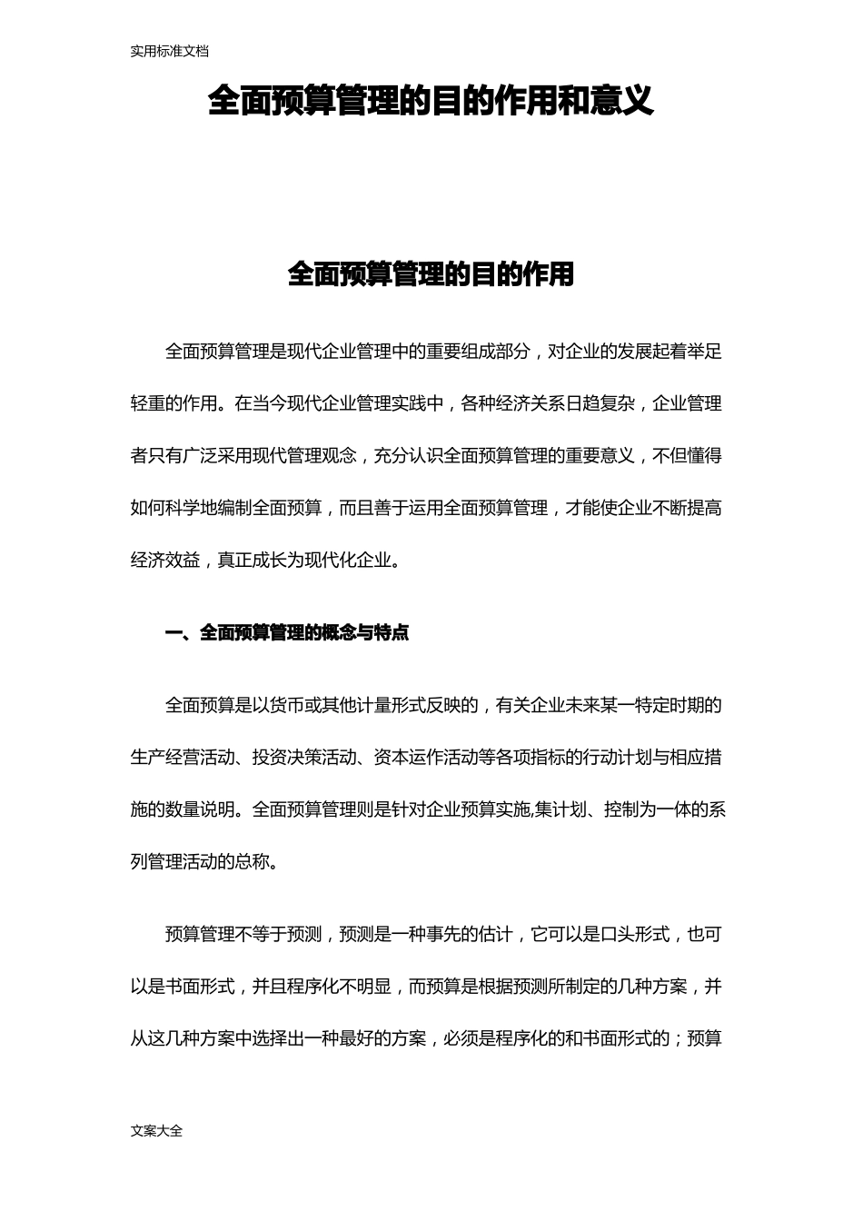 全面预算管理系统的目的作用和意义_第1页