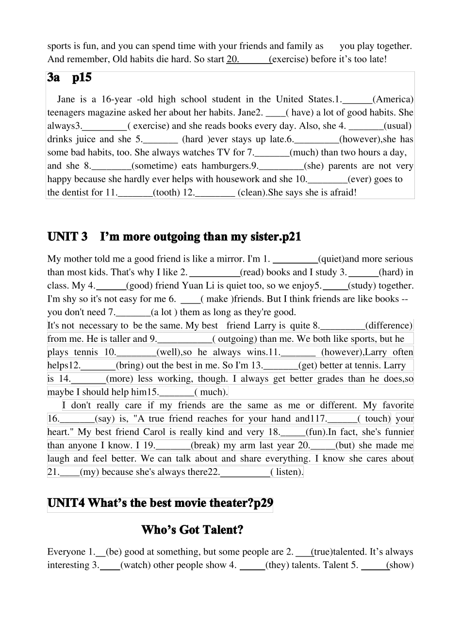 八年级上册英语挖词填空_第2页