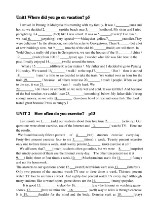 八年级上册英语挖词填空