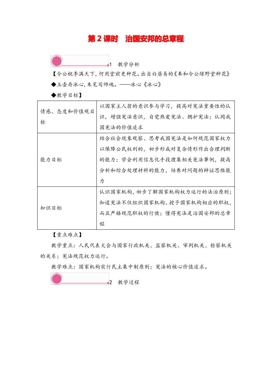 八年级下册道法治国安邦的总章程教案与教学反思_第1页