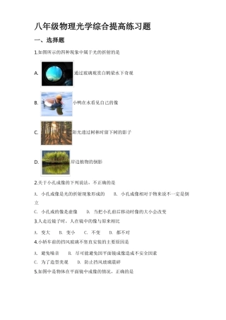 八年级物理光学综合提高练习题