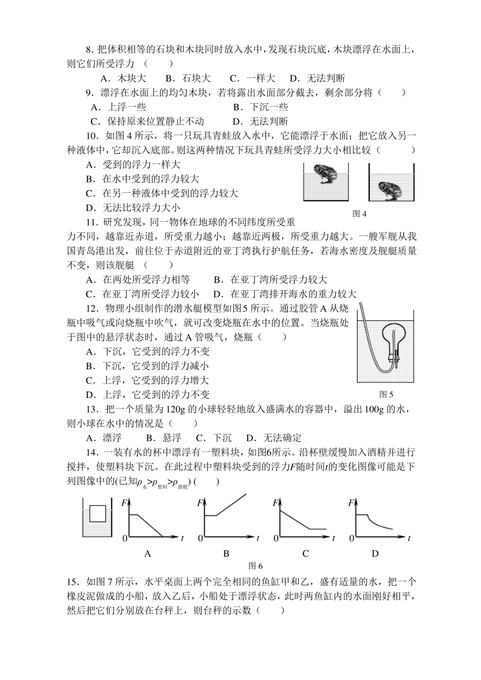 八年级物理浮力综合测试题_第2页
