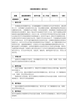 八年级美术捕捉精彩瞬间教学设计教案反思