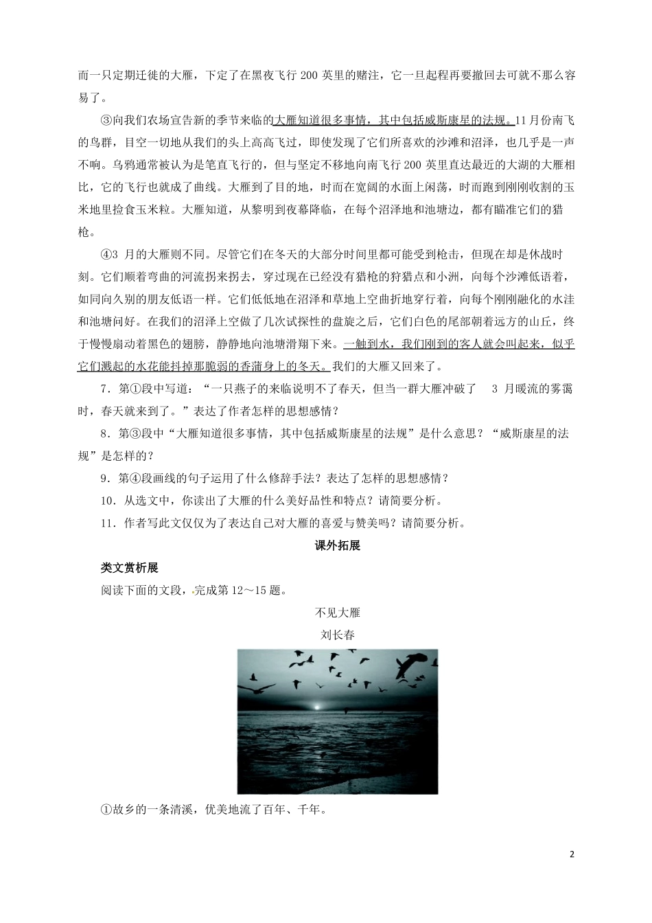 八年级语文下册14大雁归来同步练习_第2页