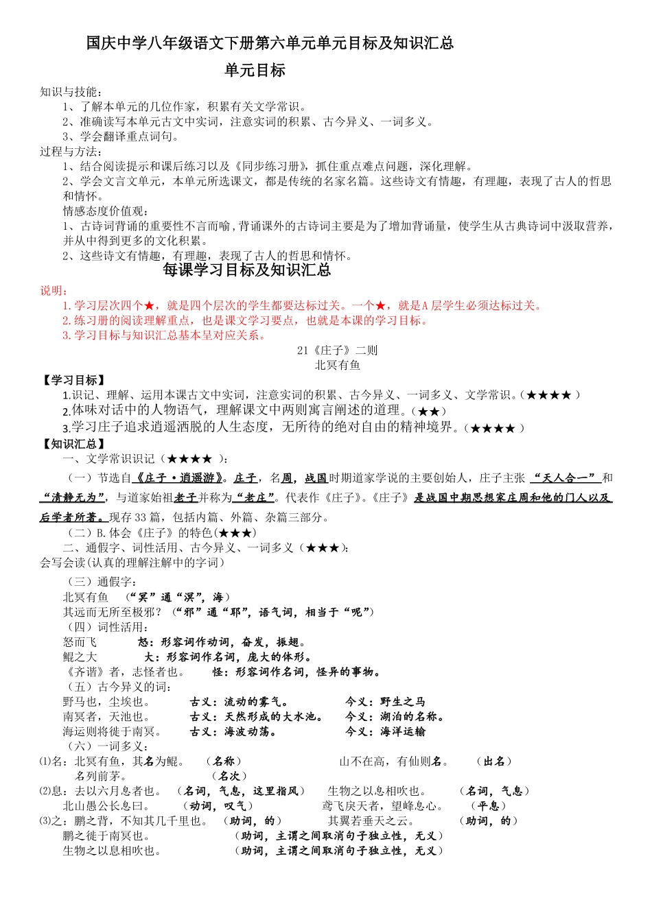 八年级语文下册单元目标及知识汇总_第1页
