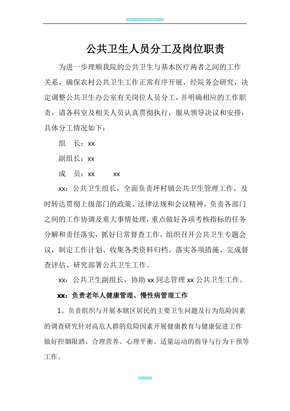 公共卫生人员分工及岗位职责_第1页