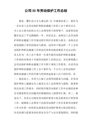 公司XX年劳动保护工作总结