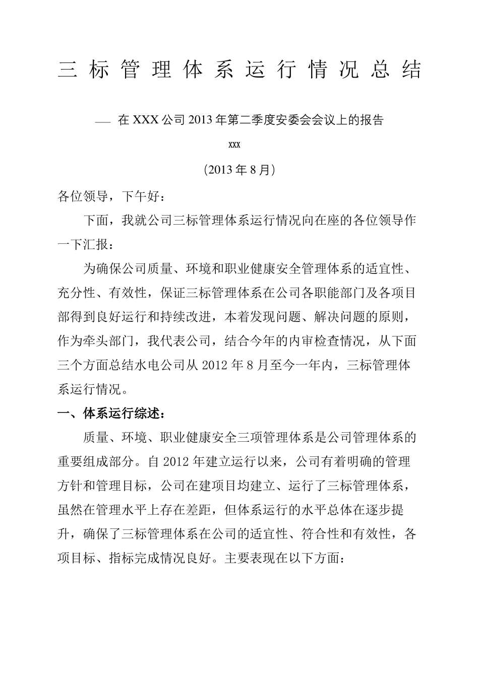 公司三标管理体系运行情况报告_第2页