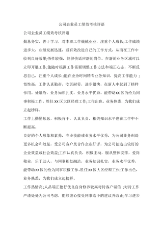 公司企业员工绩效考核评语