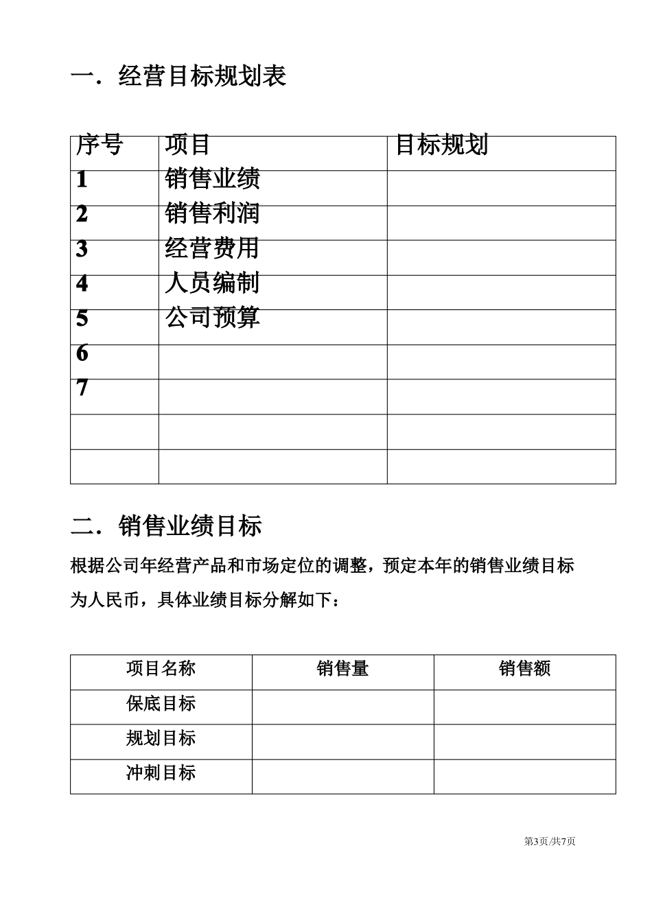 公司企业年经营目标计划表公司经营管理_第3页