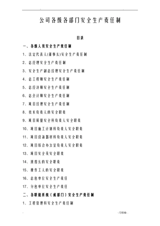 公司各级各部门安全生产责任制