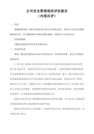 公司安全现状评价报告