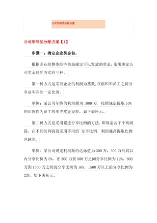公司年终奖分配方案