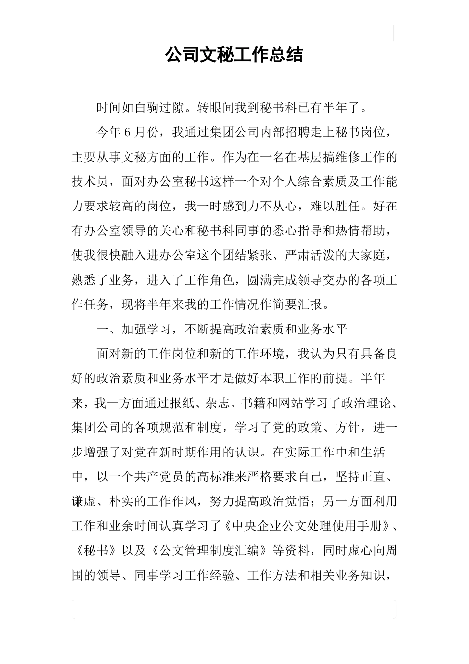 公司文秘工作总结_第1页