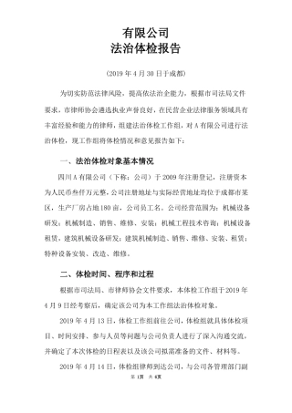 公司法治体检工作报告