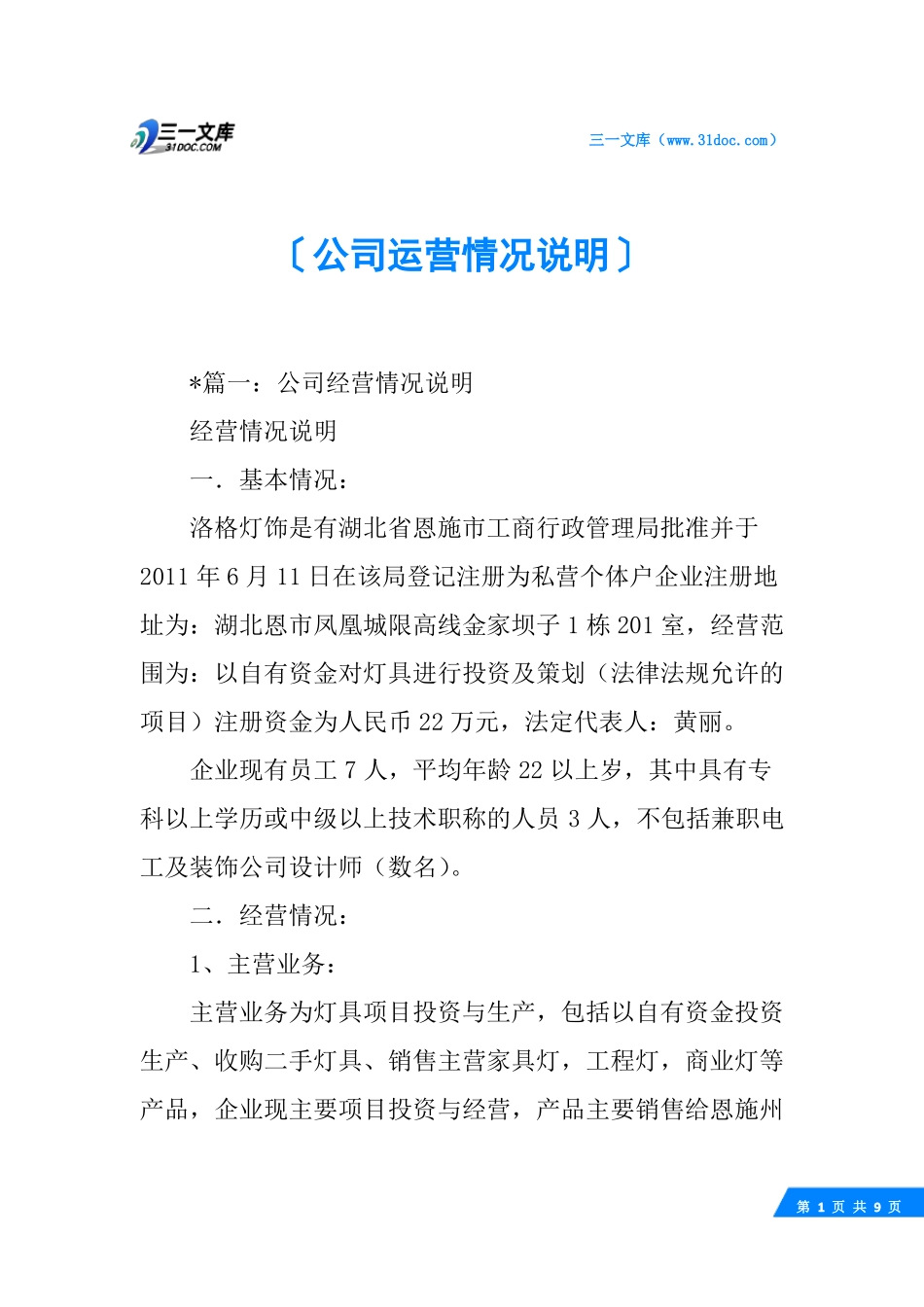 公司运营情况说明_第1页